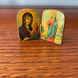 Diptych Wooden Orthodox Icon Foldable Mini 3" X 1 1/2" Approximately